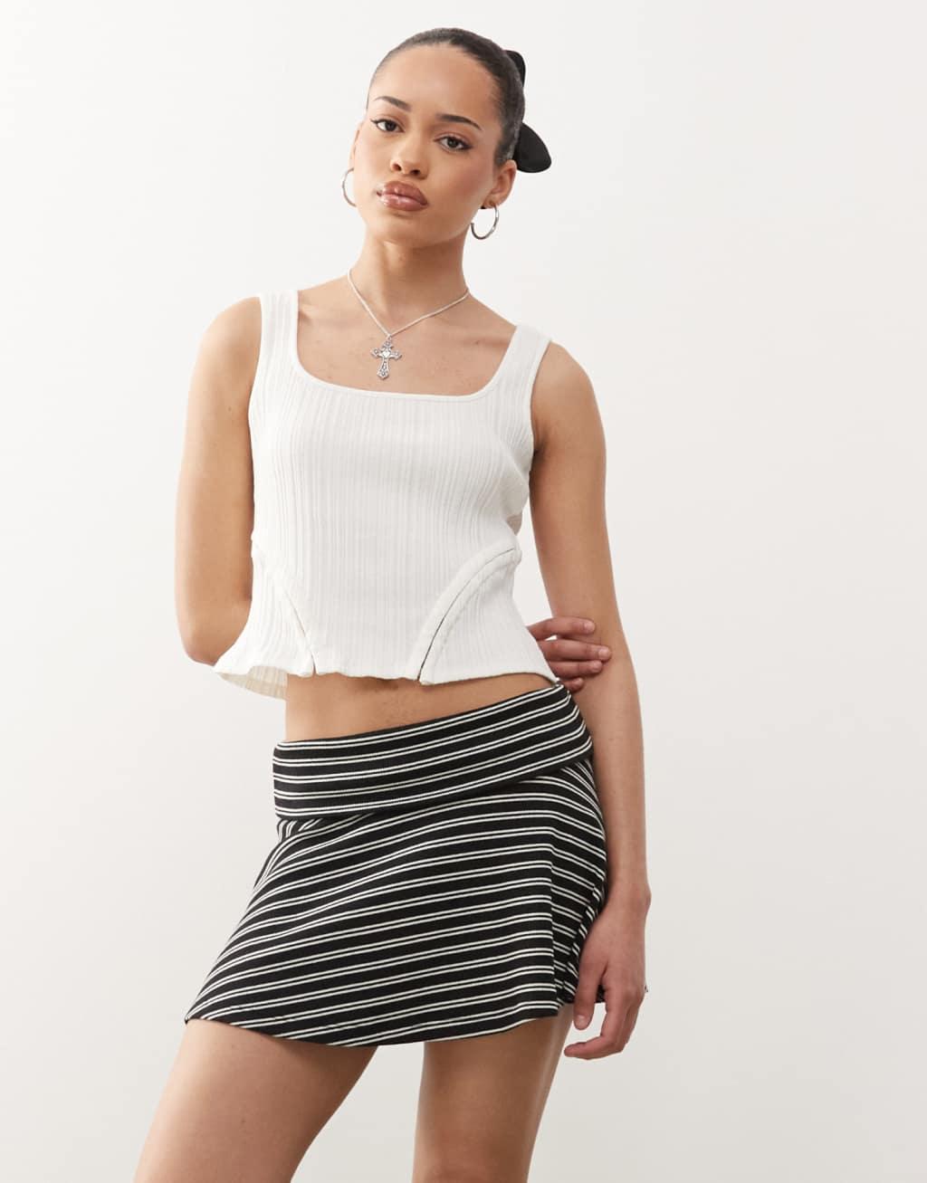 COLLUSION fold over waistband stripe mini skirt Product Image