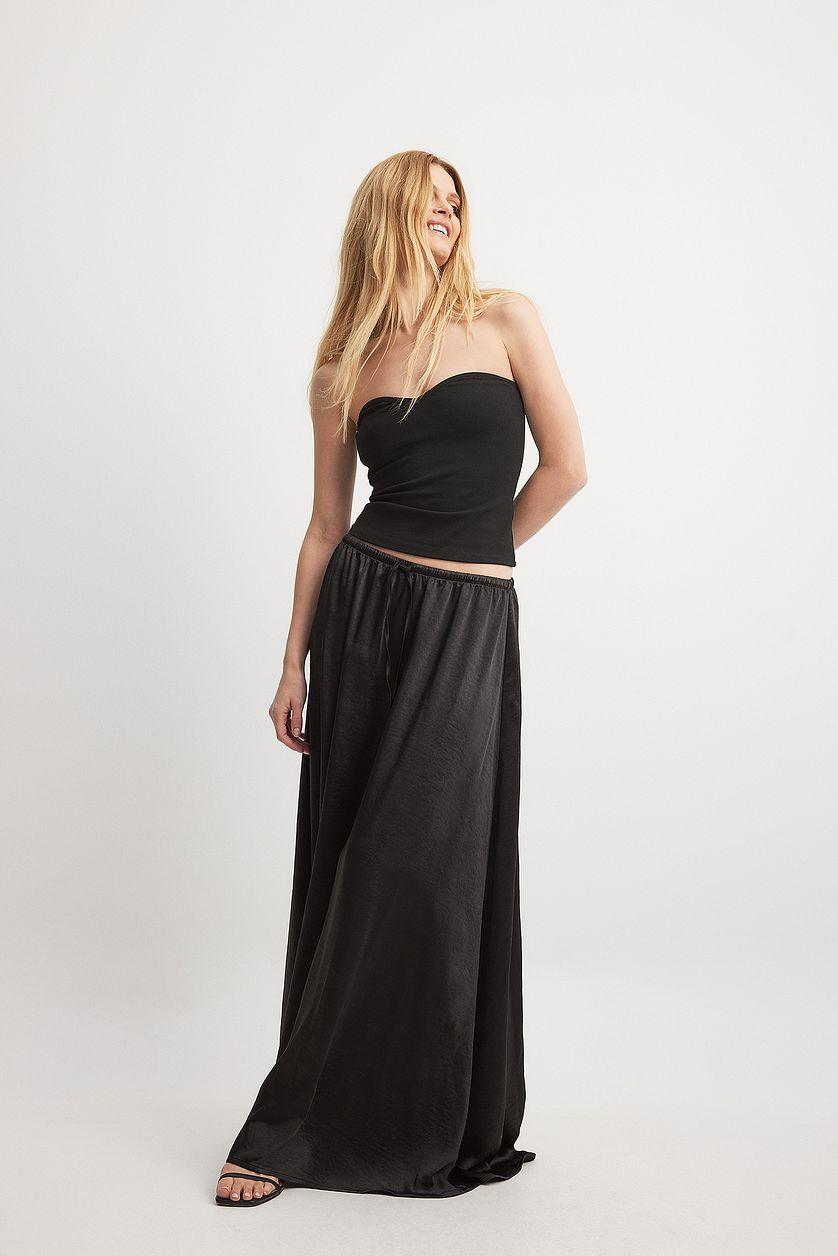 Drawstring Satin Maxi Skirt Product Image