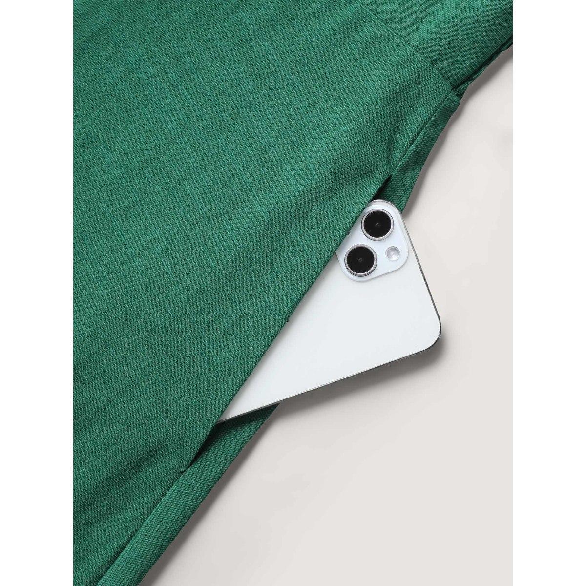 Plus Size DarkGreen Cinched-Waist V-Neck Solid Romper Women Short sleeve Non Vacation Loose Jumpsuits BloomChic 14-16/1X Product Image