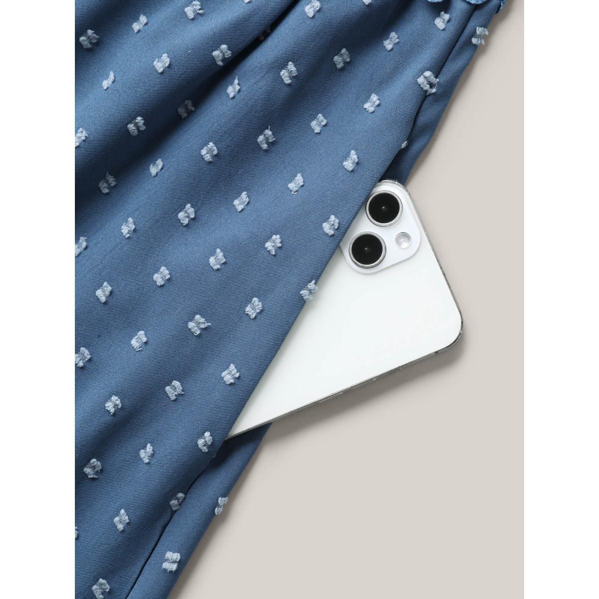 Plus Size Lace Textured Spliced Pockets Midi Dress Mediumblue Women Office Woven ribbon&lace trim V-neck Cap Sleeve Curvy BloomChic 22-24/3X Product Image