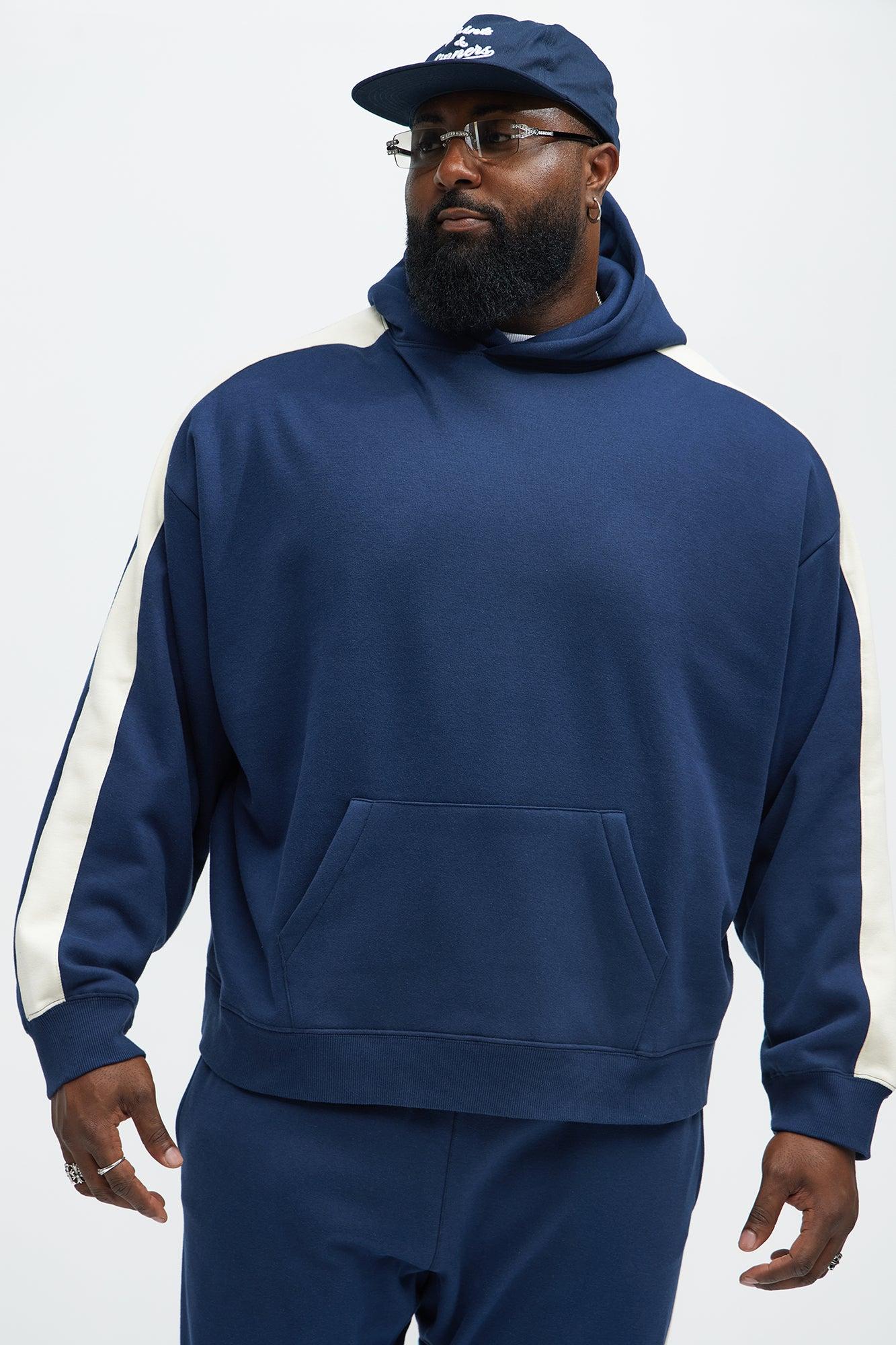 Tyson Heavyweight Oversized Striped Hoodie - Navy Product Image