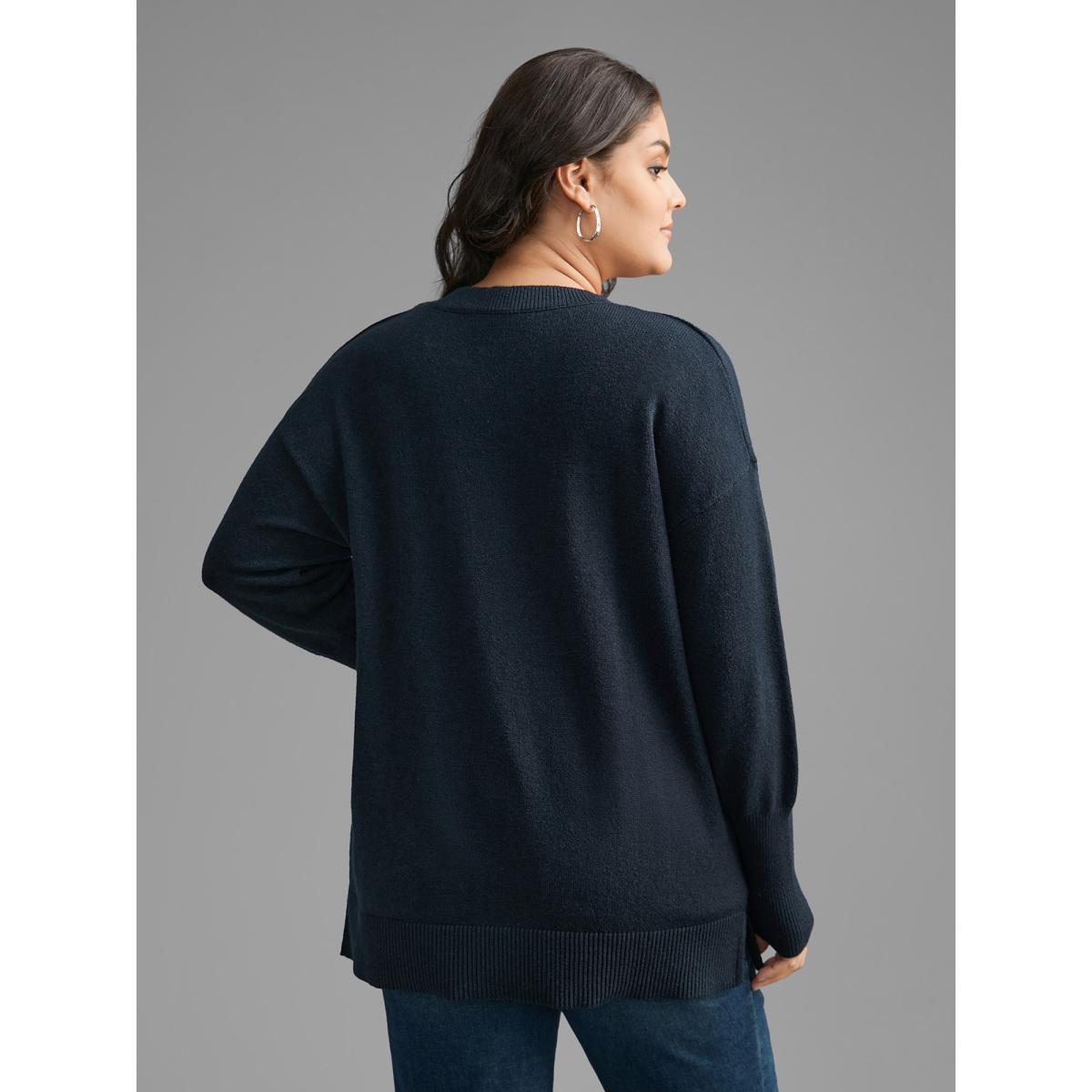 Plus Size Supersoft Essentials Love Pattern Heather Pullover Indigo Women Playful Loose Long Sleeve Round Neck Casual Pullovers BloomChic 18-20/2X Product Image
