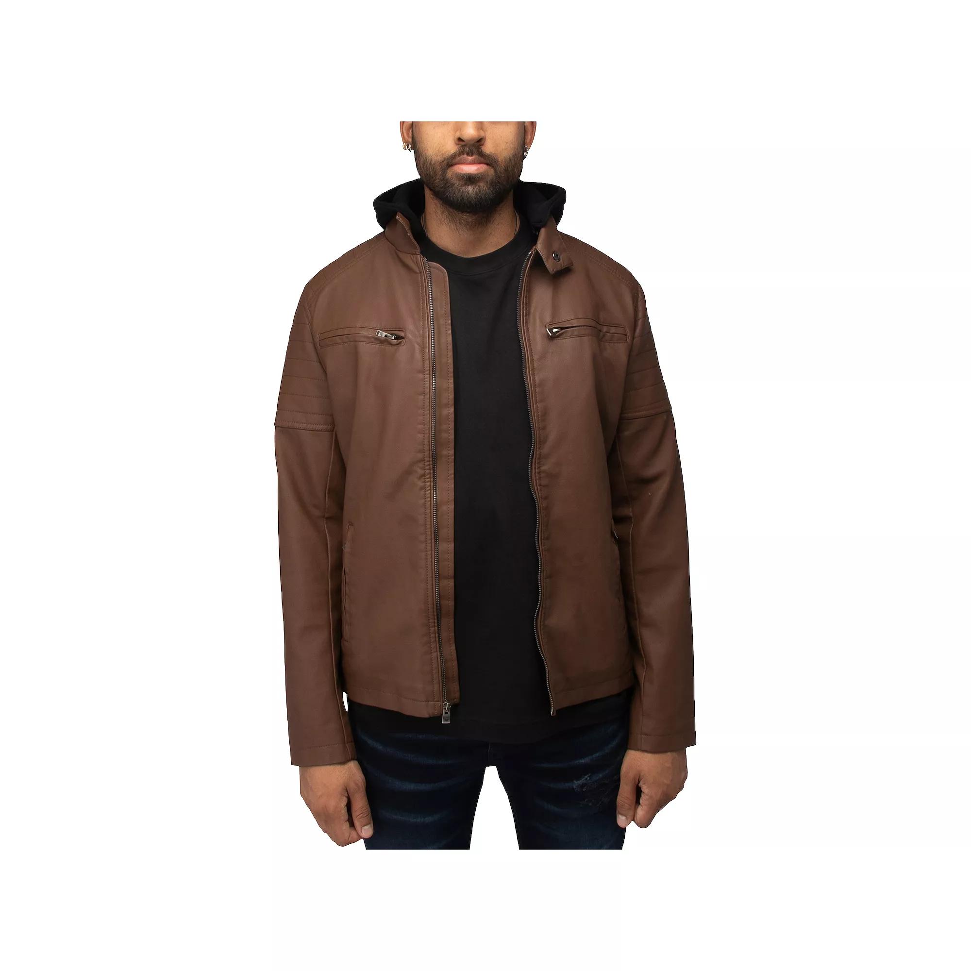 Men's Xray Hooded Stand Collar Faux Leather Jacket, Size: Large Product Image