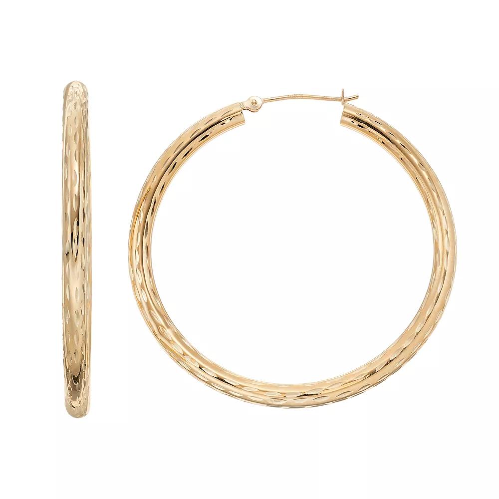 Forever 14K Textured Tube Hoop Earrings, Women's, 14k Gold Product Image