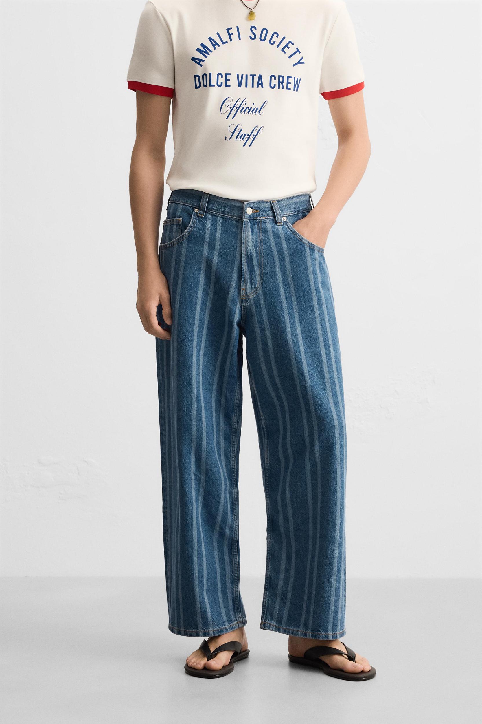 STRIPED RELAXED FIT JEANS Product Image