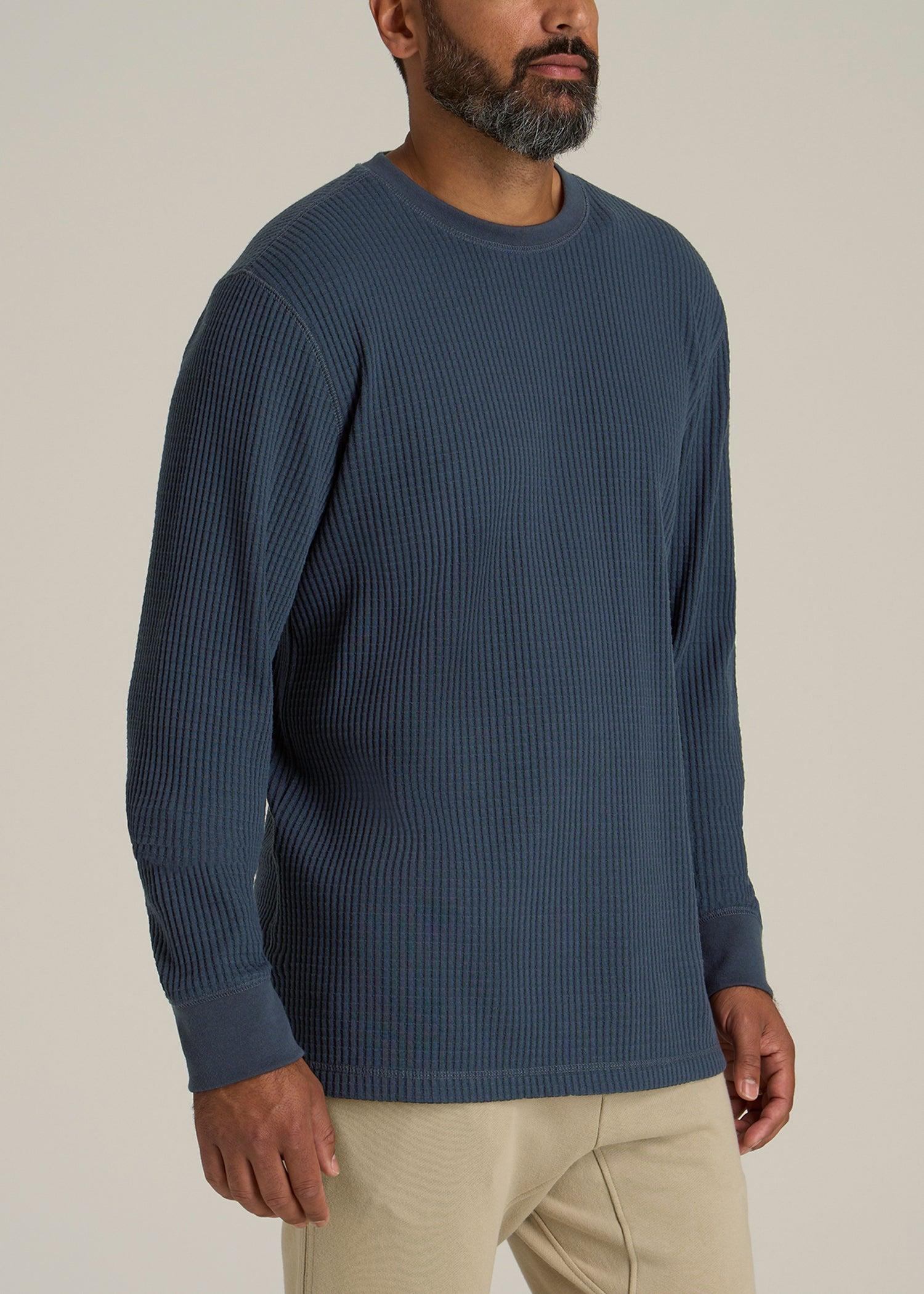LJ&S Waffle Knit Crewneck Shirt for Tall Men in Evening Blue Product Image