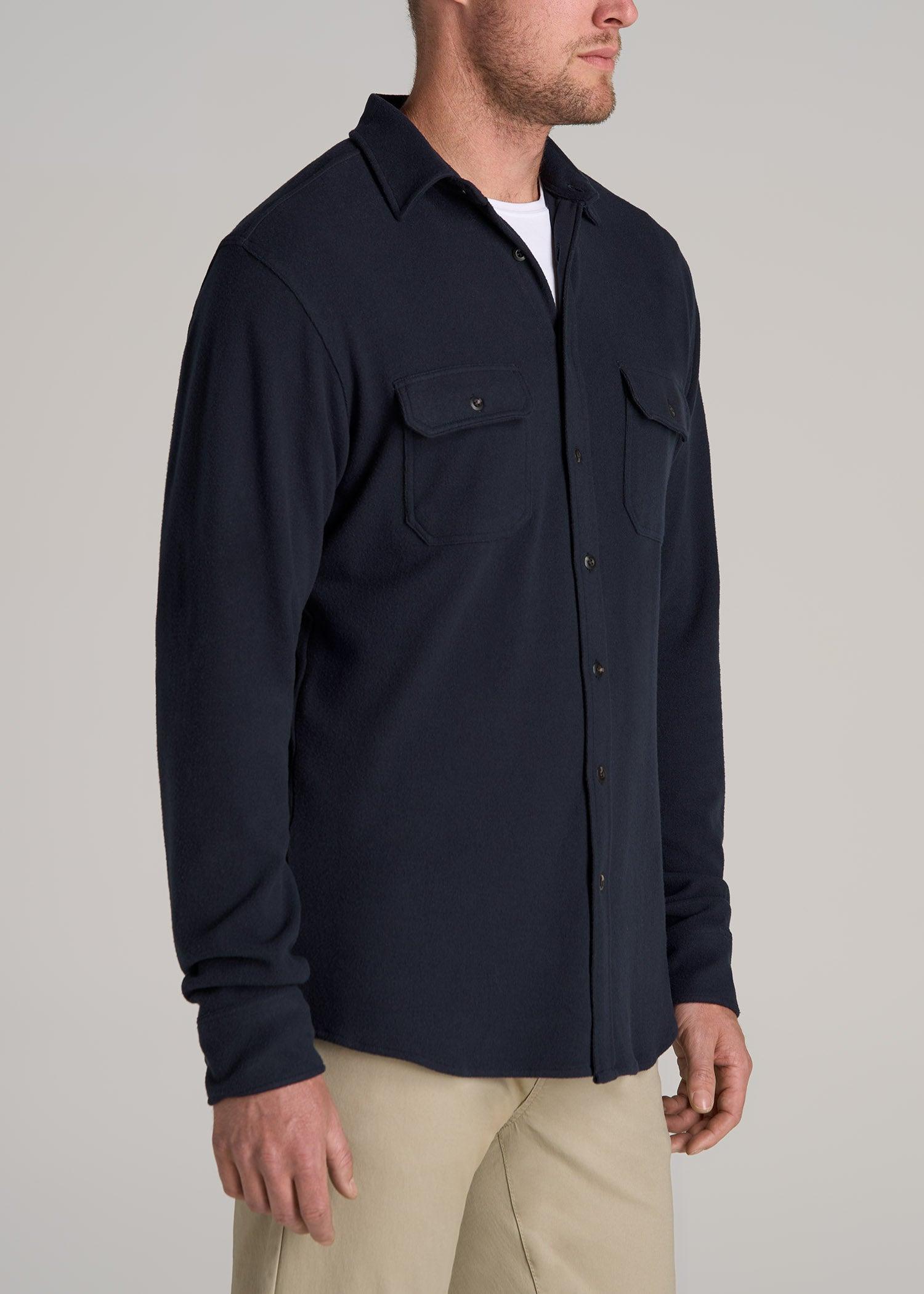 Stretch Flannel Button Shirt for Tall Men in True Navy Male Product Image