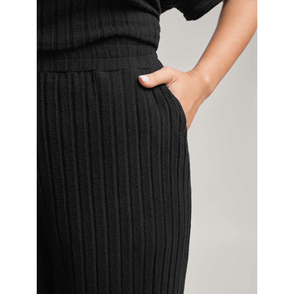 Plus Size Stretchy Pit Strip Solid Loungewear Set Women DarkSlateGray Texture Short sleeve Round Neck Leisure Loungewear Sets BloomChic 18-20/2X Product Image