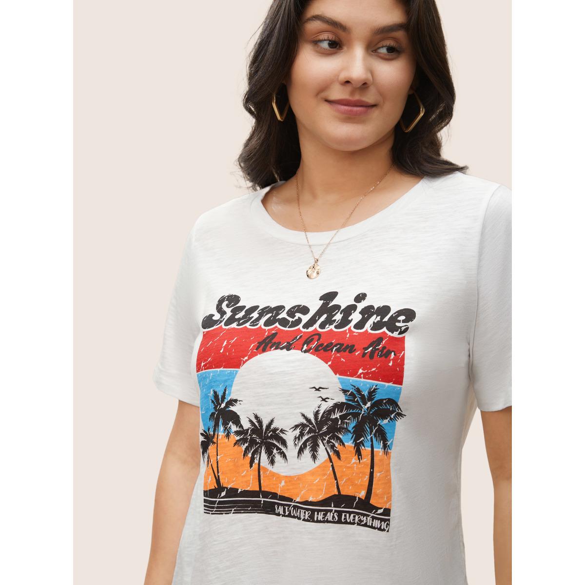 Plus Size Vacation Graphic Round Neck T-shirt White Women Resort Non Tropical Vacation T-shirts BloomChic 30/6X Product Image