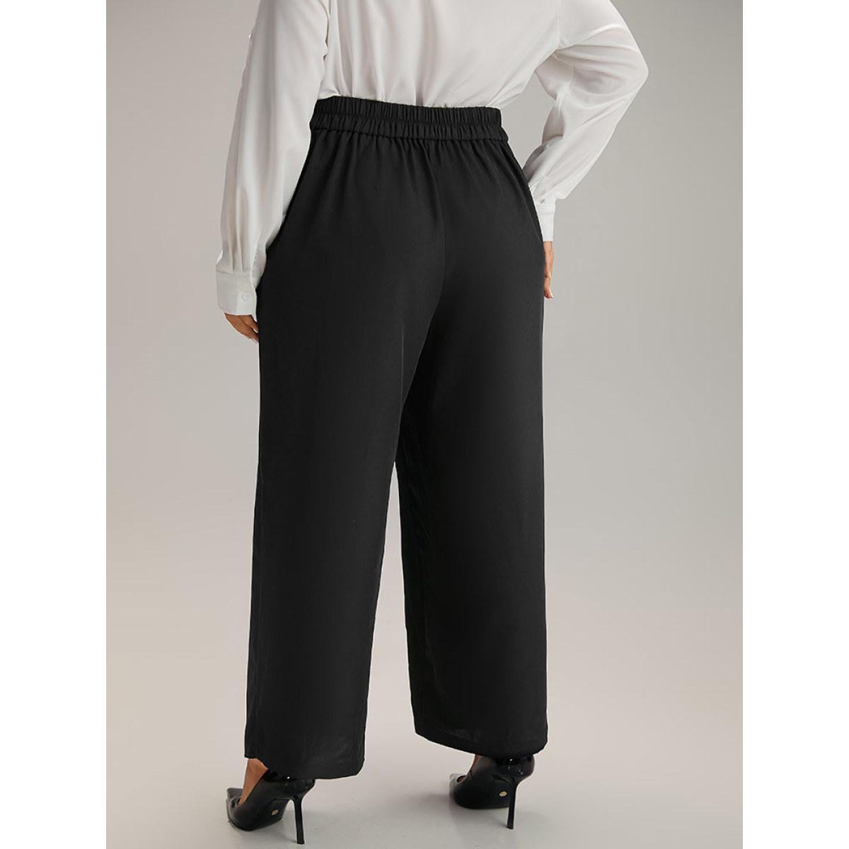 Plus Size Plain High Rise Split Hem Pants Women Black At the Office Straight Leg High Rise Office Pants BloomChic 30/6X Product Image