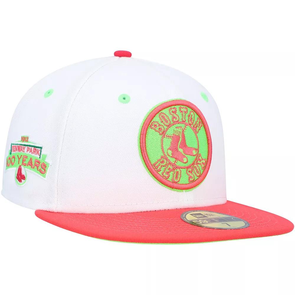 Men's New Era White/Coral Boston Red Sox Fenway Park 100th Anniversary Strawberry Lolli 59FIFTY Fitted Hat,  Product Image