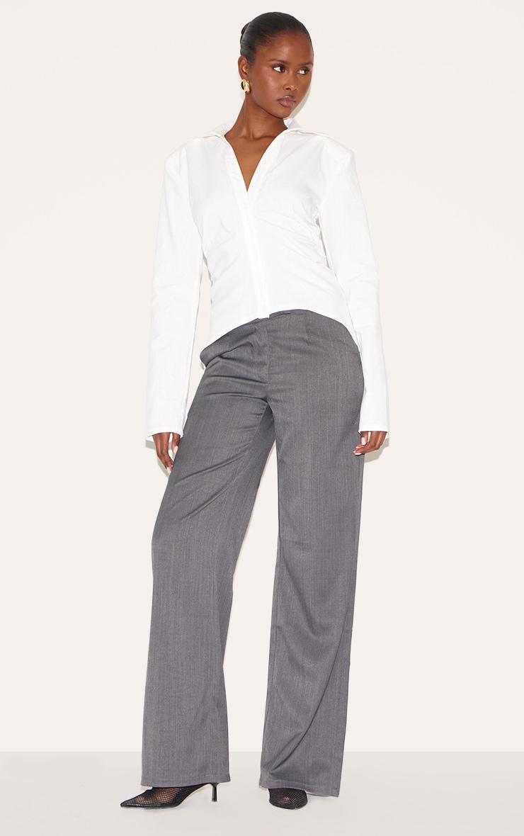 White Linen Blend Shoulder Padded Fitted Shirt Product Image