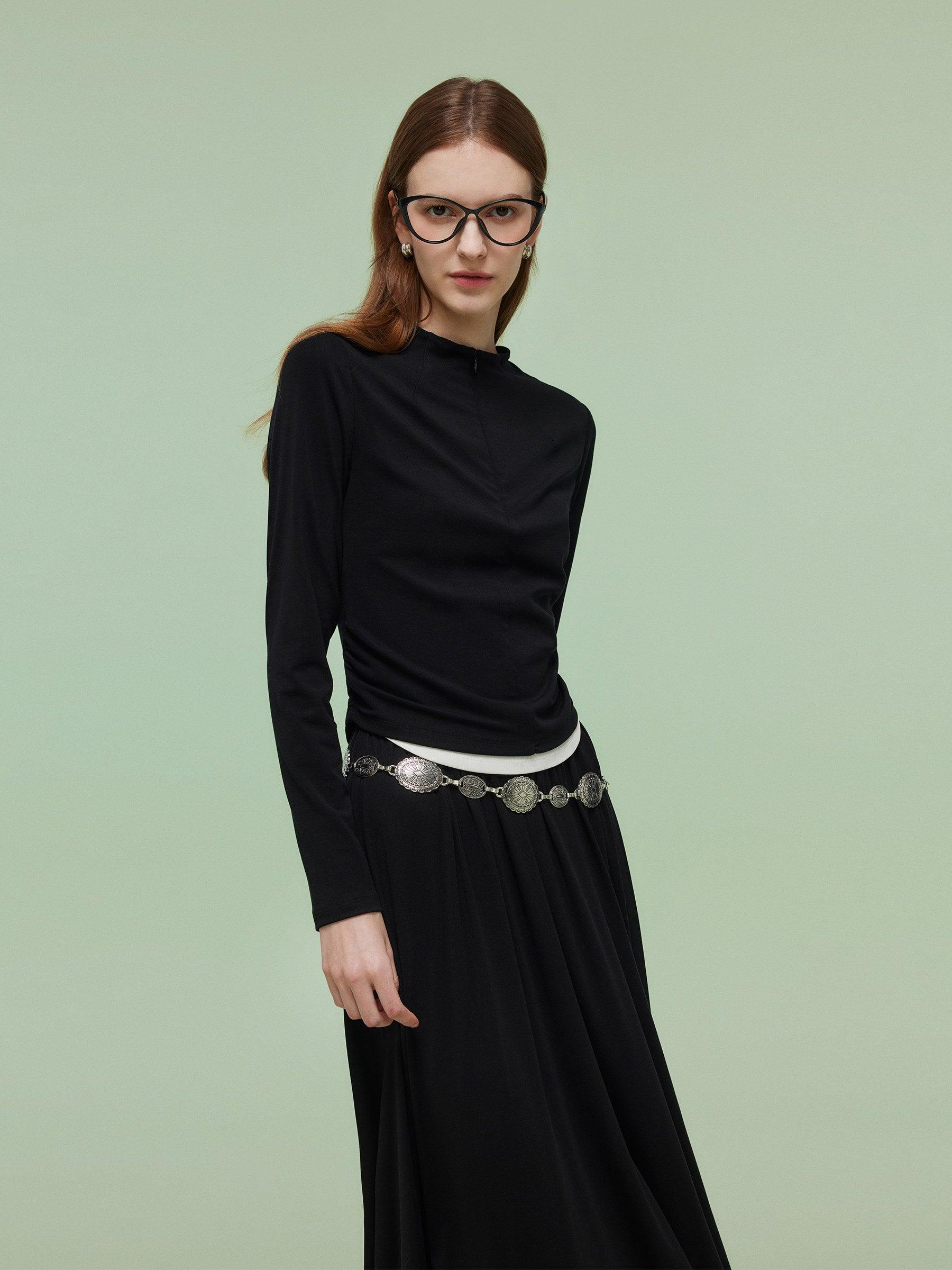 Tencel Blend Half-Zip Women Knit Top And Skirt Two-Piece Set Product Image