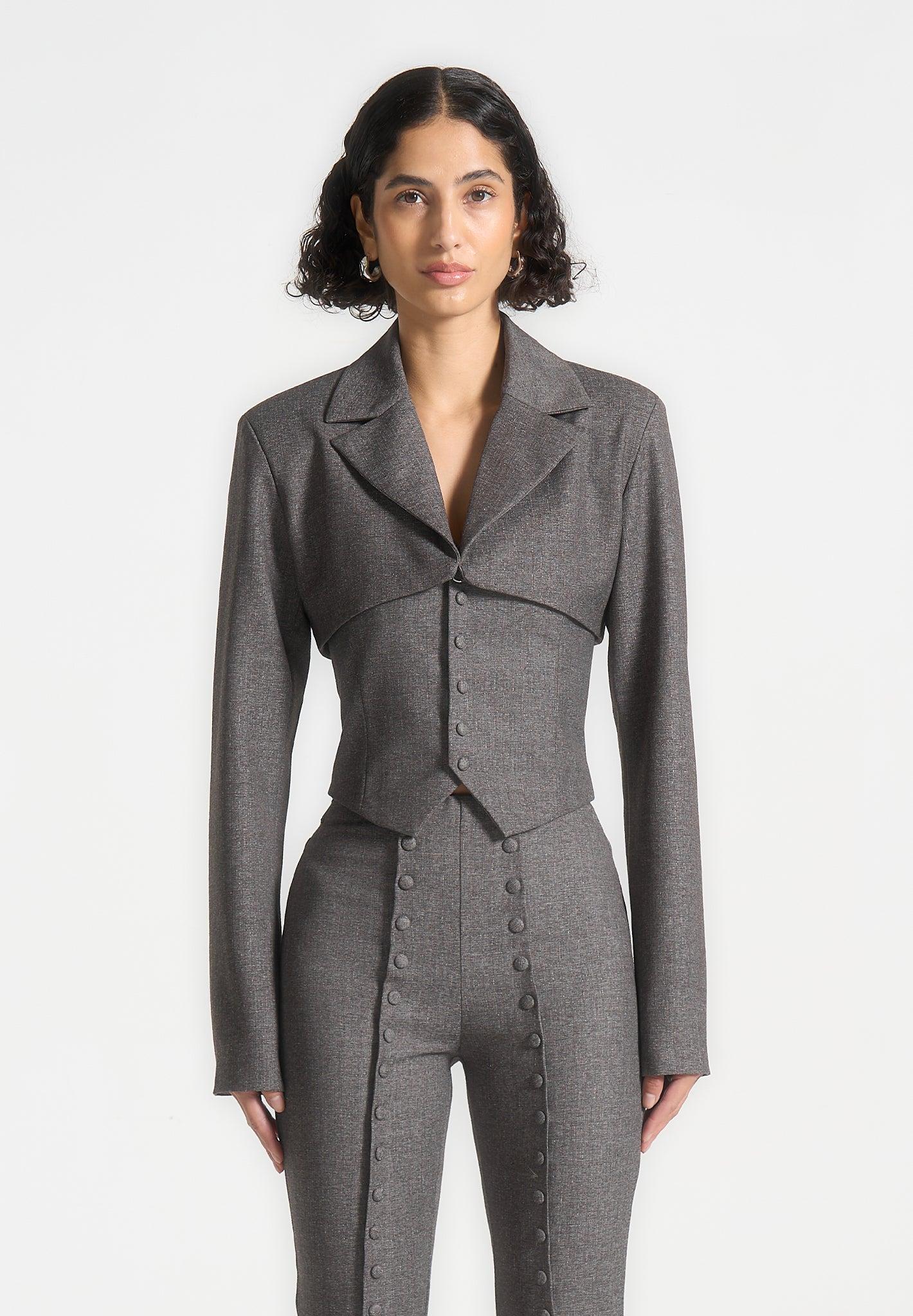 Lise - Cropped Tailored Blazer & Button Detail Bandeau - Dark Grey Female Product Image