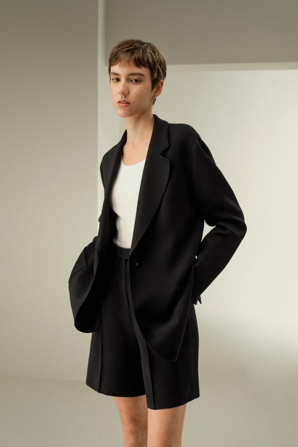 LILYSILK Wool Jacket - Female - Black Wool & Silk - Graceful Single Button Design Overcoat XS Product Image