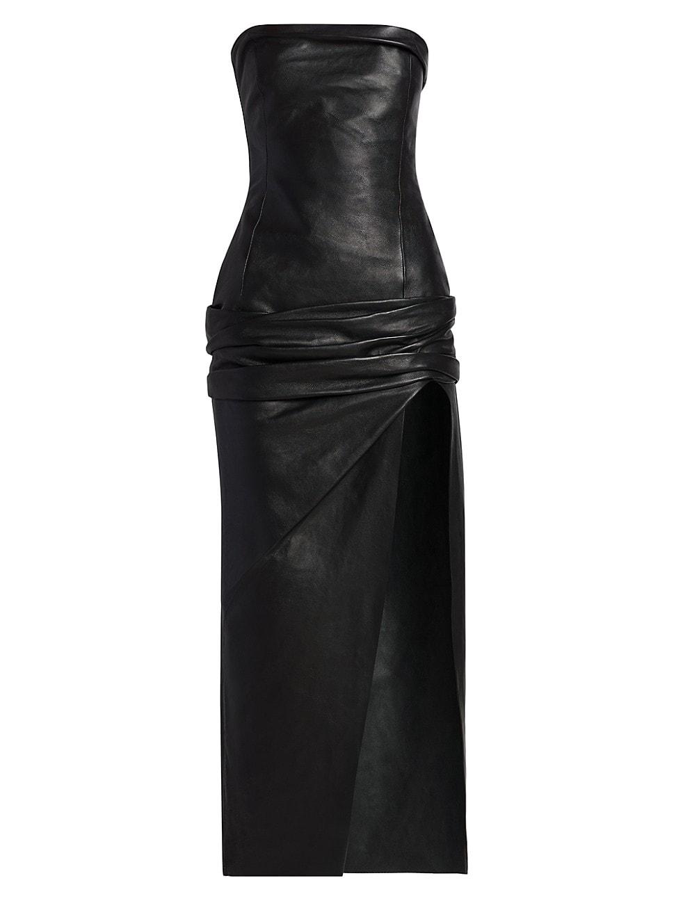 Womens Gathered Leather Strapless Maxi Dress Product Image
