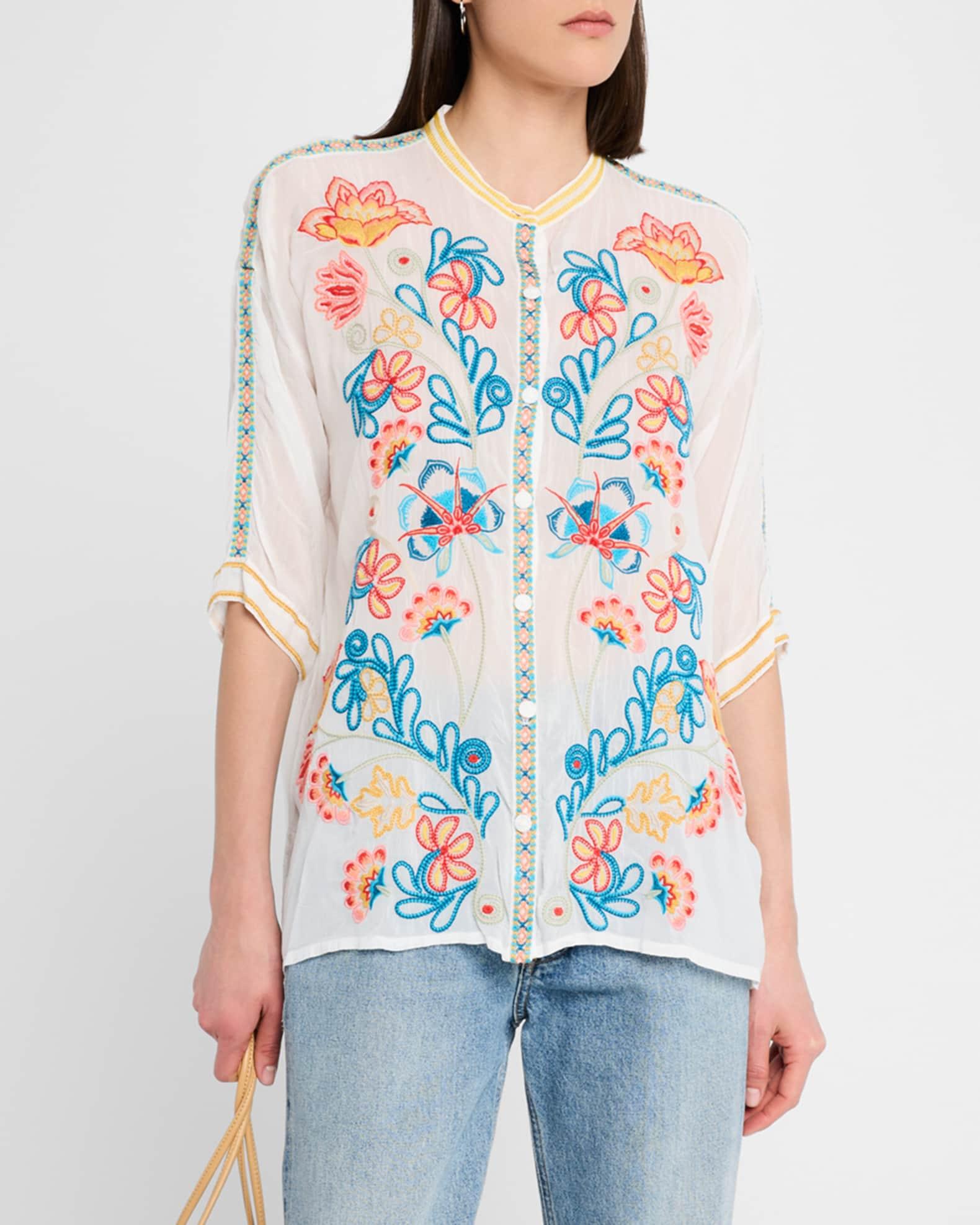 Audrey Floral-Embroidered Georgette Shirt Product Image