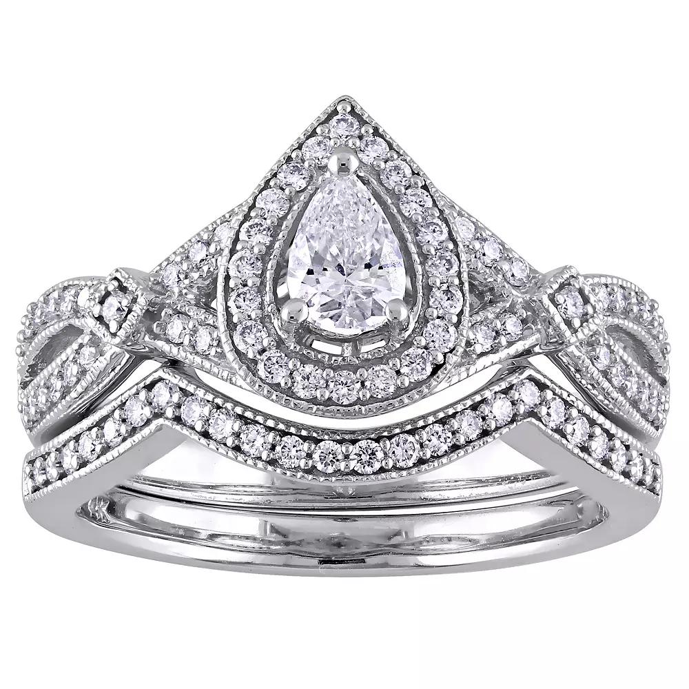 Stella Grace 14k White Gold 5/8 Carat T.W. Diamond Vintage Split Shank Bridal Rings Set, Women's, Size: 6.50, 14k Whgold Product Image