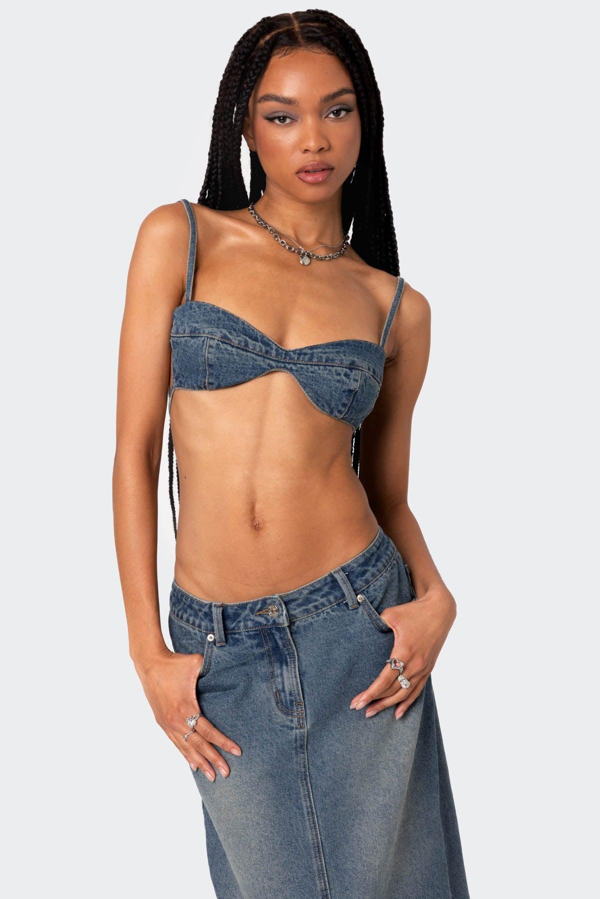 Lassy Washed Denim Bralette Product Image