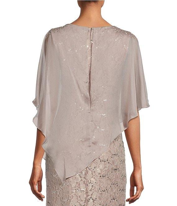 Ignite Evenings Petite Size 3/4 Sleeve Round Neck Sequin Lace Overlay Sheath Gown Product Image
