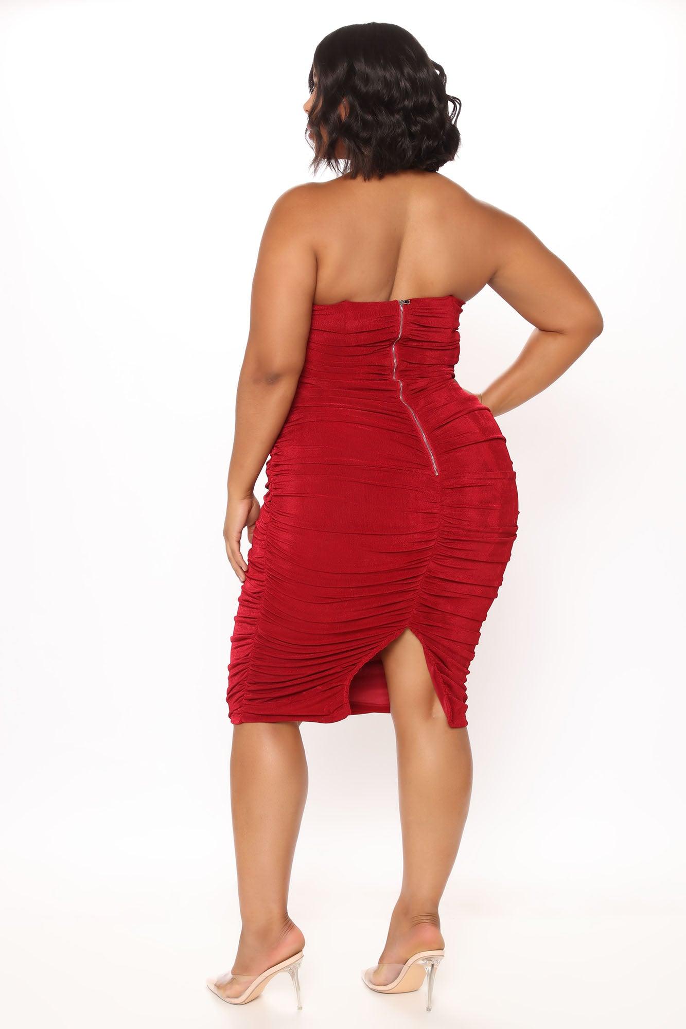 All Ruched And Ready Midi Dress - Wine Product Image