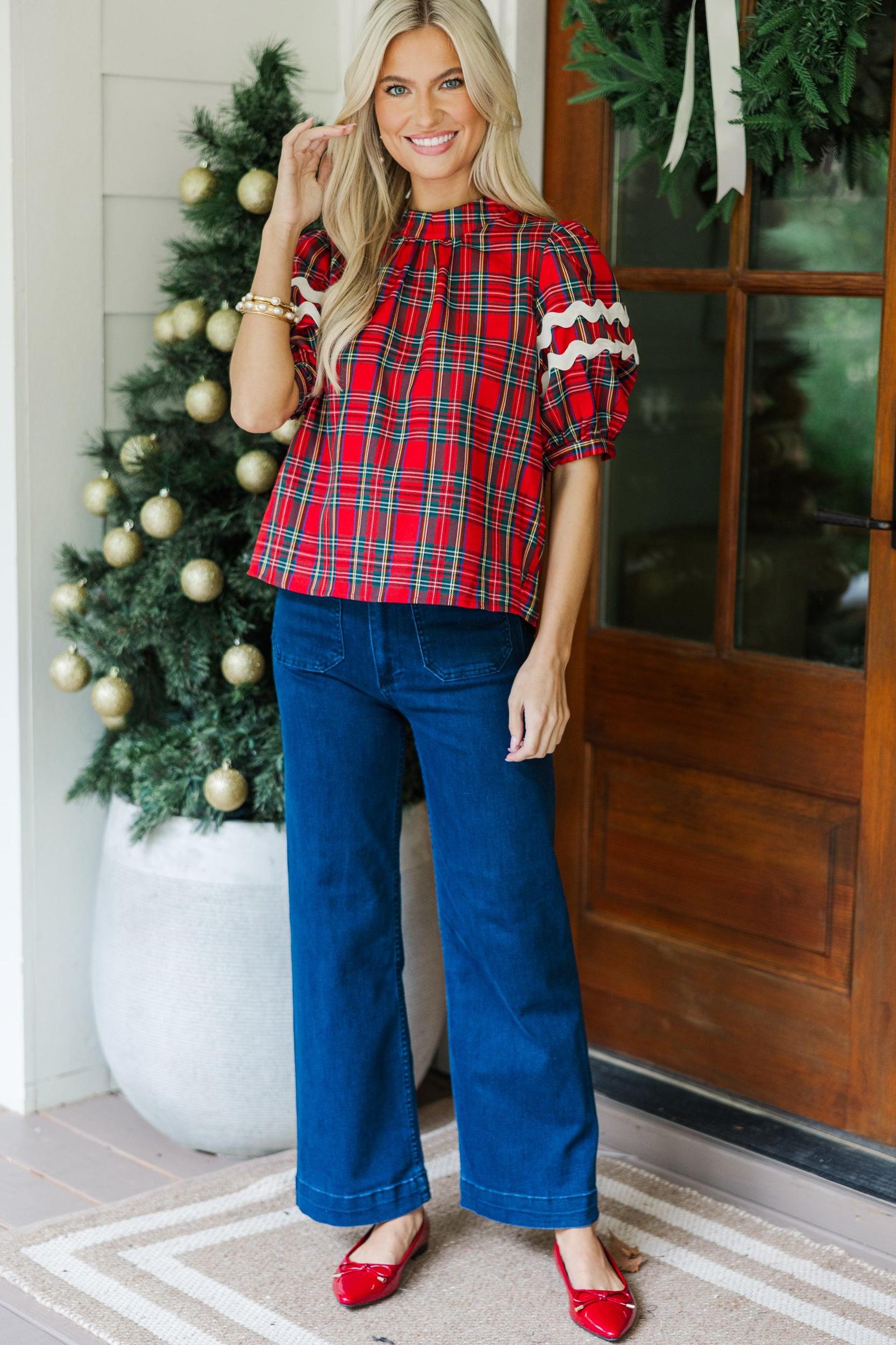 Jump At The Chance Red Tartan Plaid Blouse Female Product Image