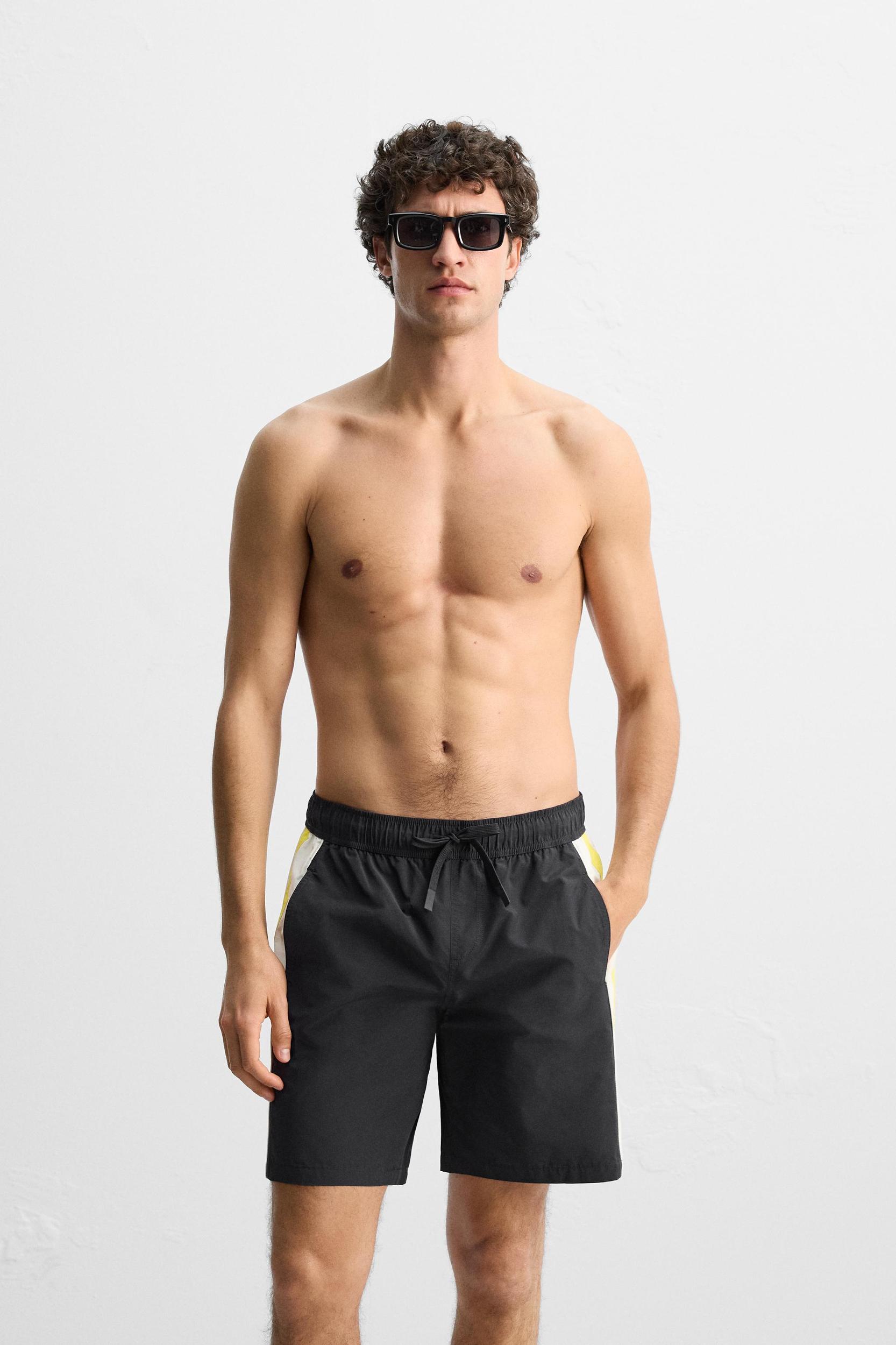 STRIPED LONG SWIM TRUNKS Product Image