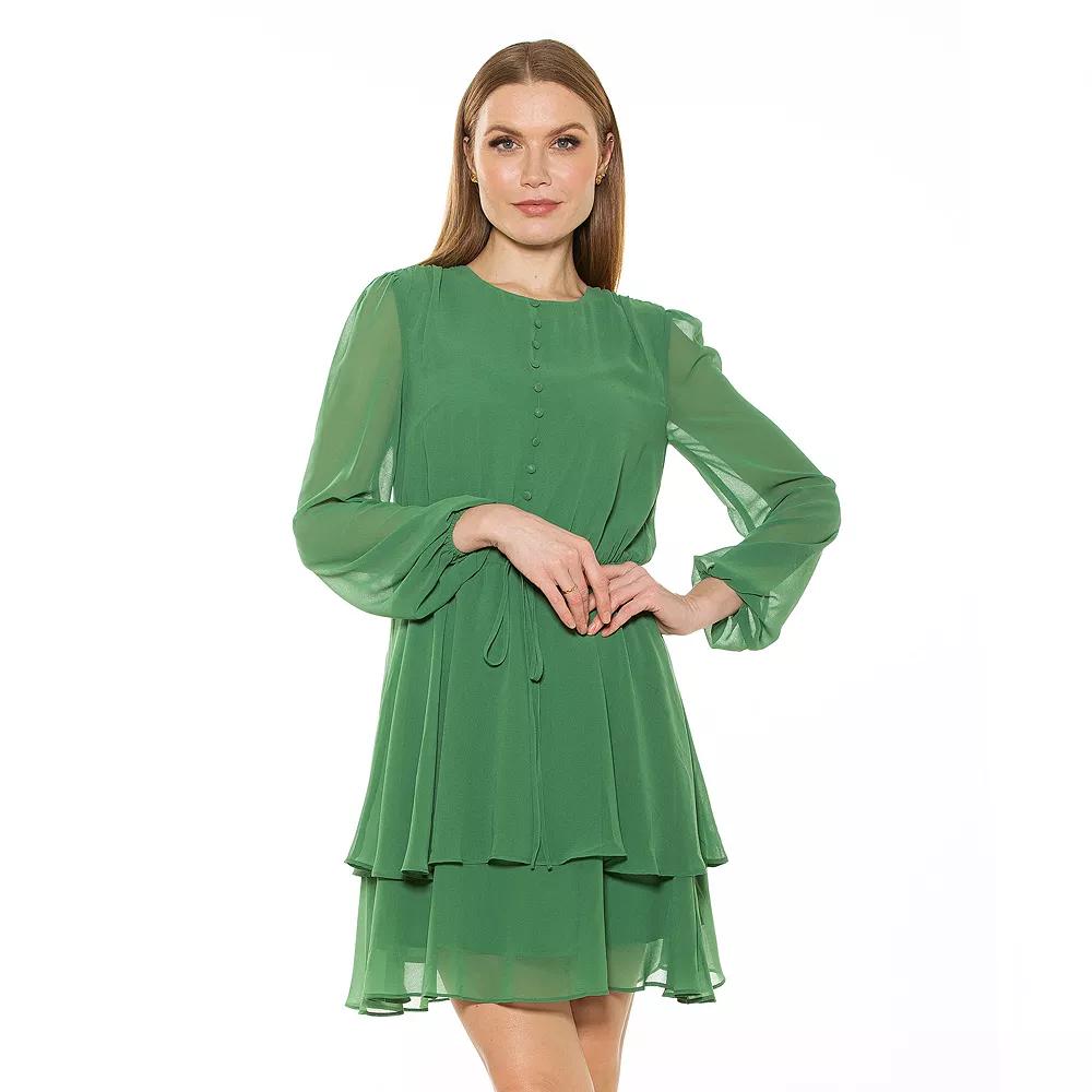 Women's ALEXIA ADMOR Balia Dropped Waist Ruffle Dress, Size: 6, Fern Green Product Image