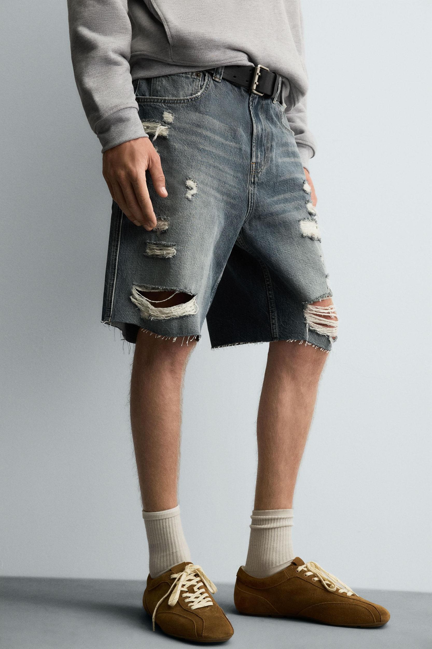 RIPPED DENIM BERMUDA SHORTS Product Image