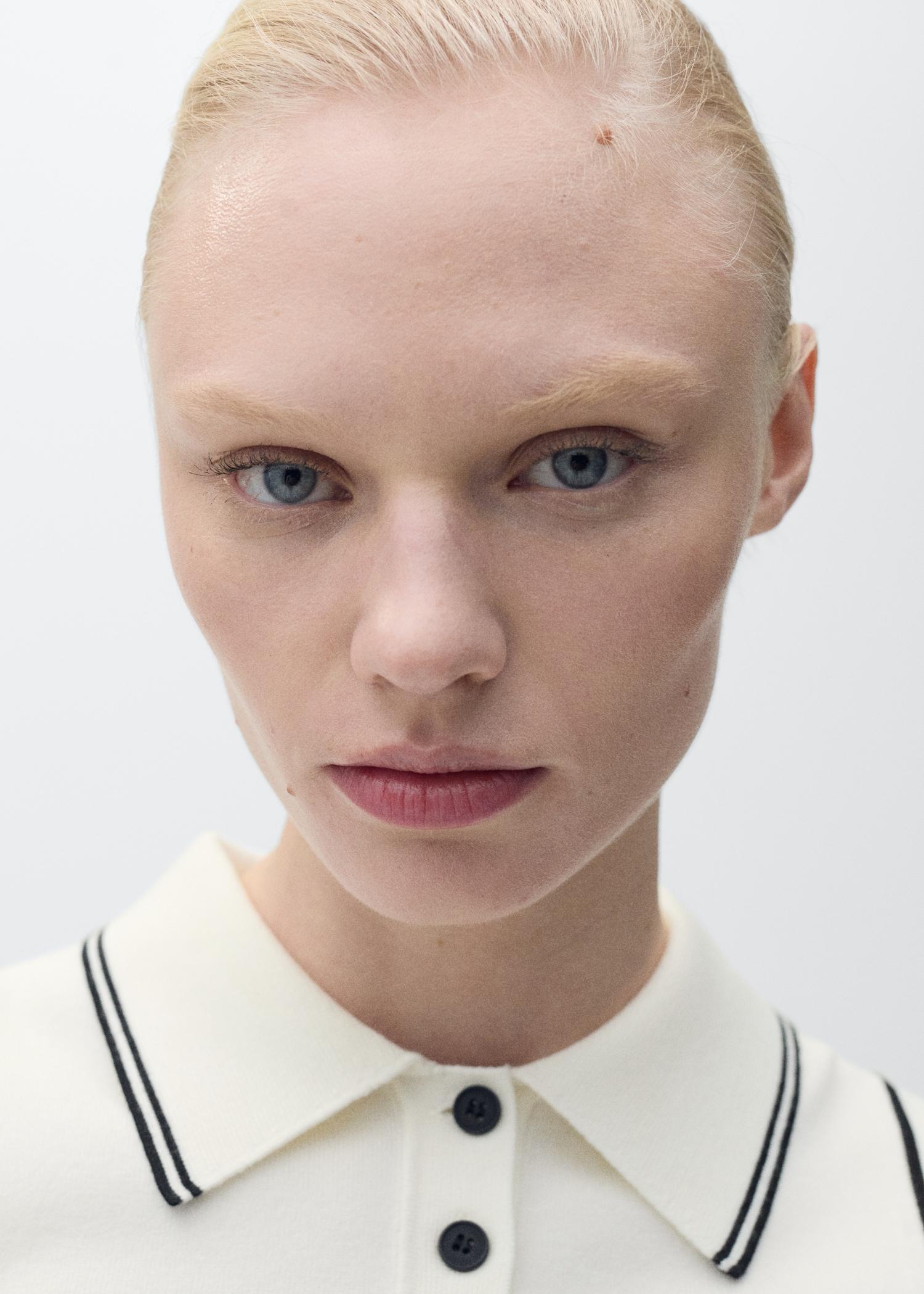 Polo-neck knitted top with contrasting trims - Women | MANGO USA Product Image