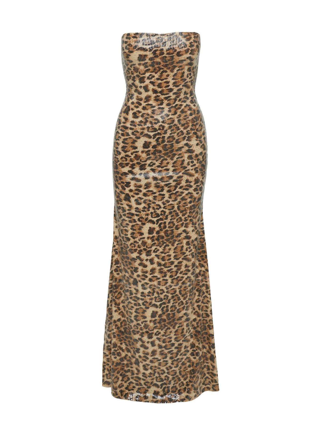 Exquise Strapless Maxi Dress Leopard Sequin Product Image