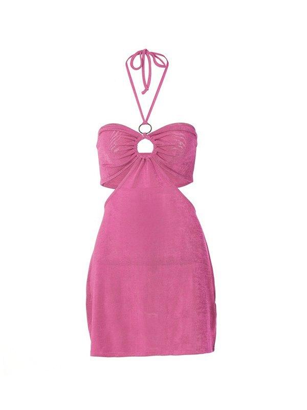 O Ring Cutout Halter Mini Dress Product Image