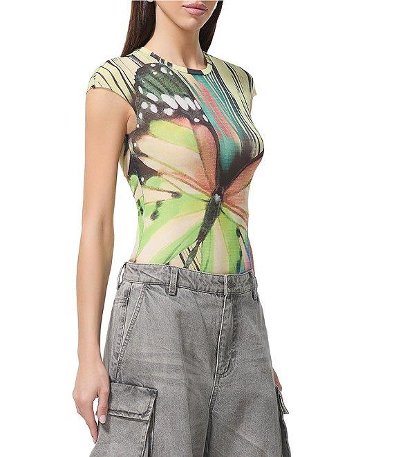 AFRM Nina Butterfly Printed Crewneck Short Sleeve Mesh Top Product Image