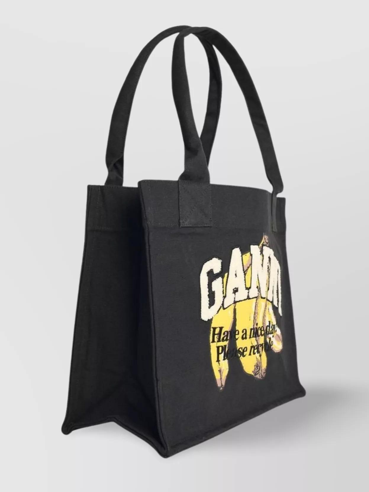 GANNI Banana Print Large Tote Bag In Black Product Image