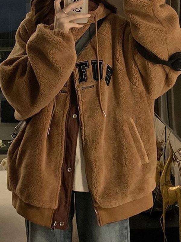 Reversible Lambswool Hooded Drawstring Embroidered Jacket Product Image