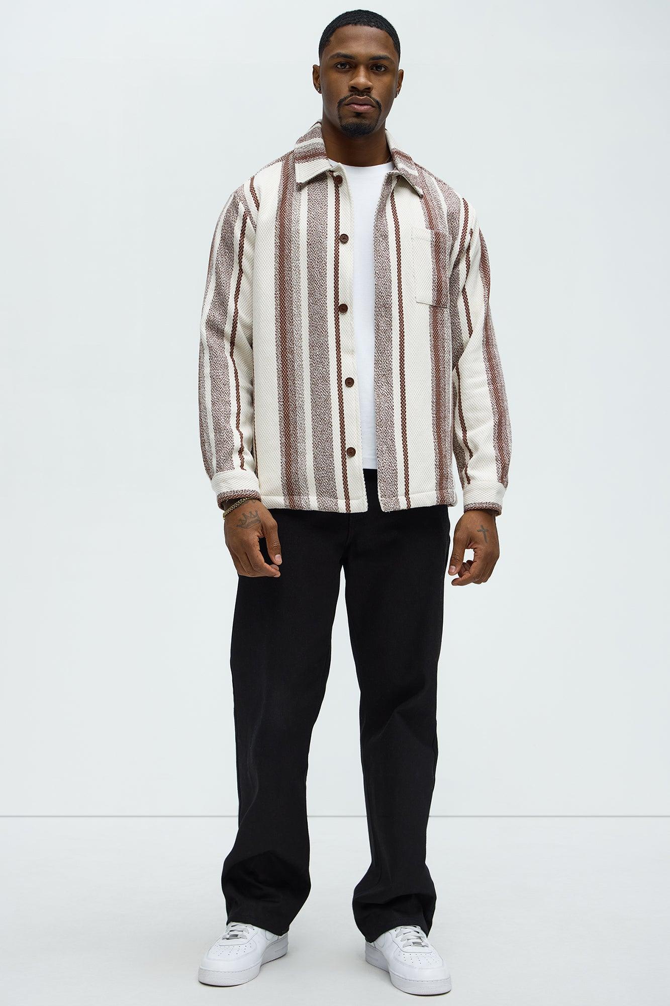 Chunky Weave Striped Oversized Shirt - Brown Combo Product Image
