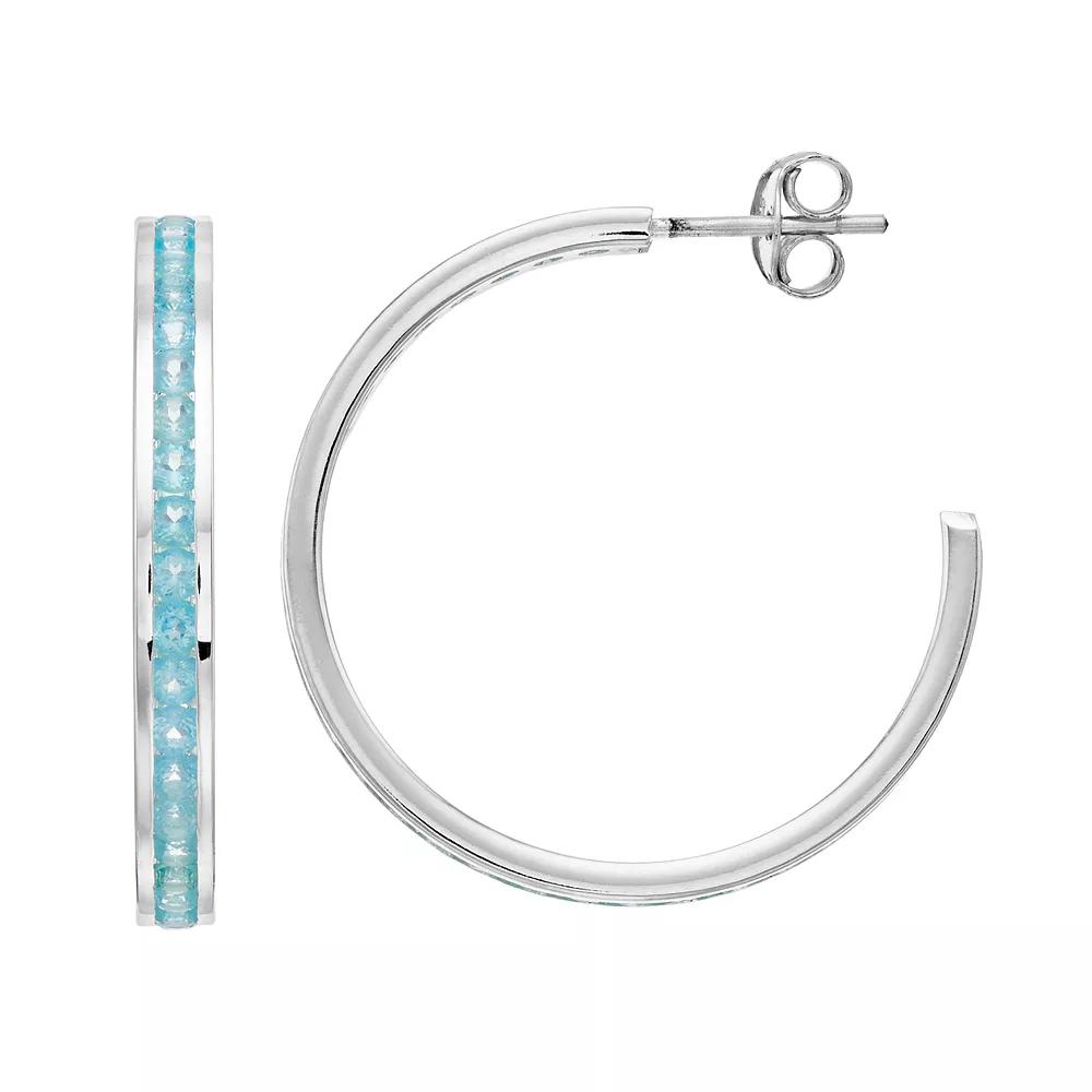 Traditions Jewelry Company Sterling Silver Channel-Set Apatite Birthstone Hoop Earrings, Women's Product Image