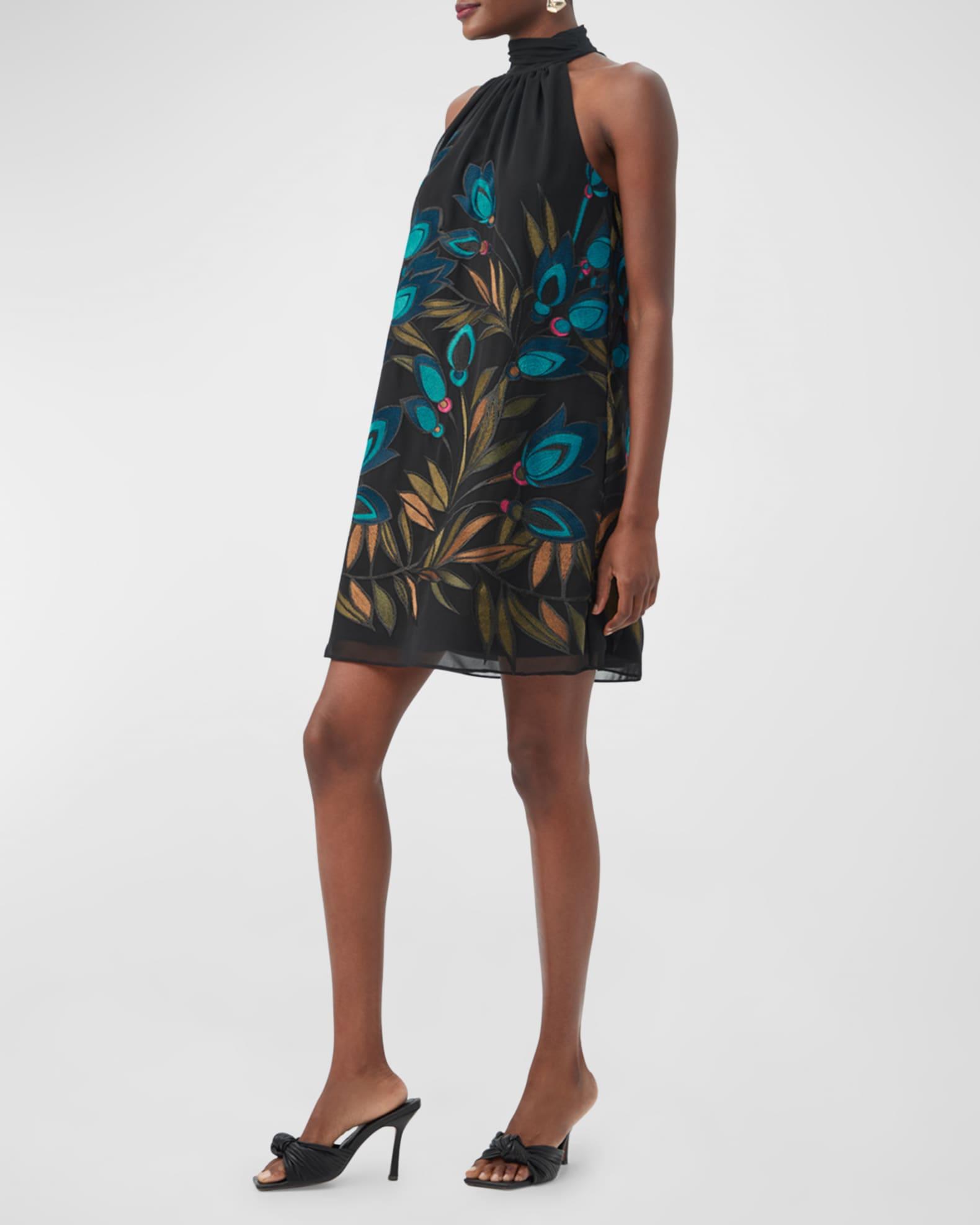 Zana Floral-Embroidered Halter Mini Dress Product Image