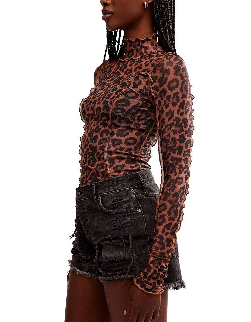 FREE PEOPLE Charlie Leopard Print Womens Mesh Top - LEOPARD Product Image