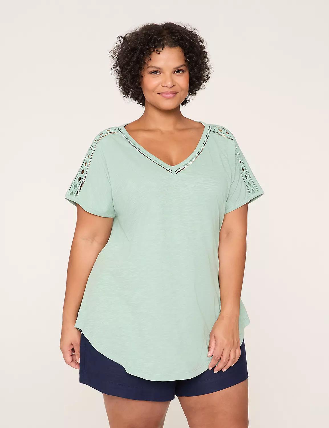 V-Neck Crochet-Trim Tee Product Image