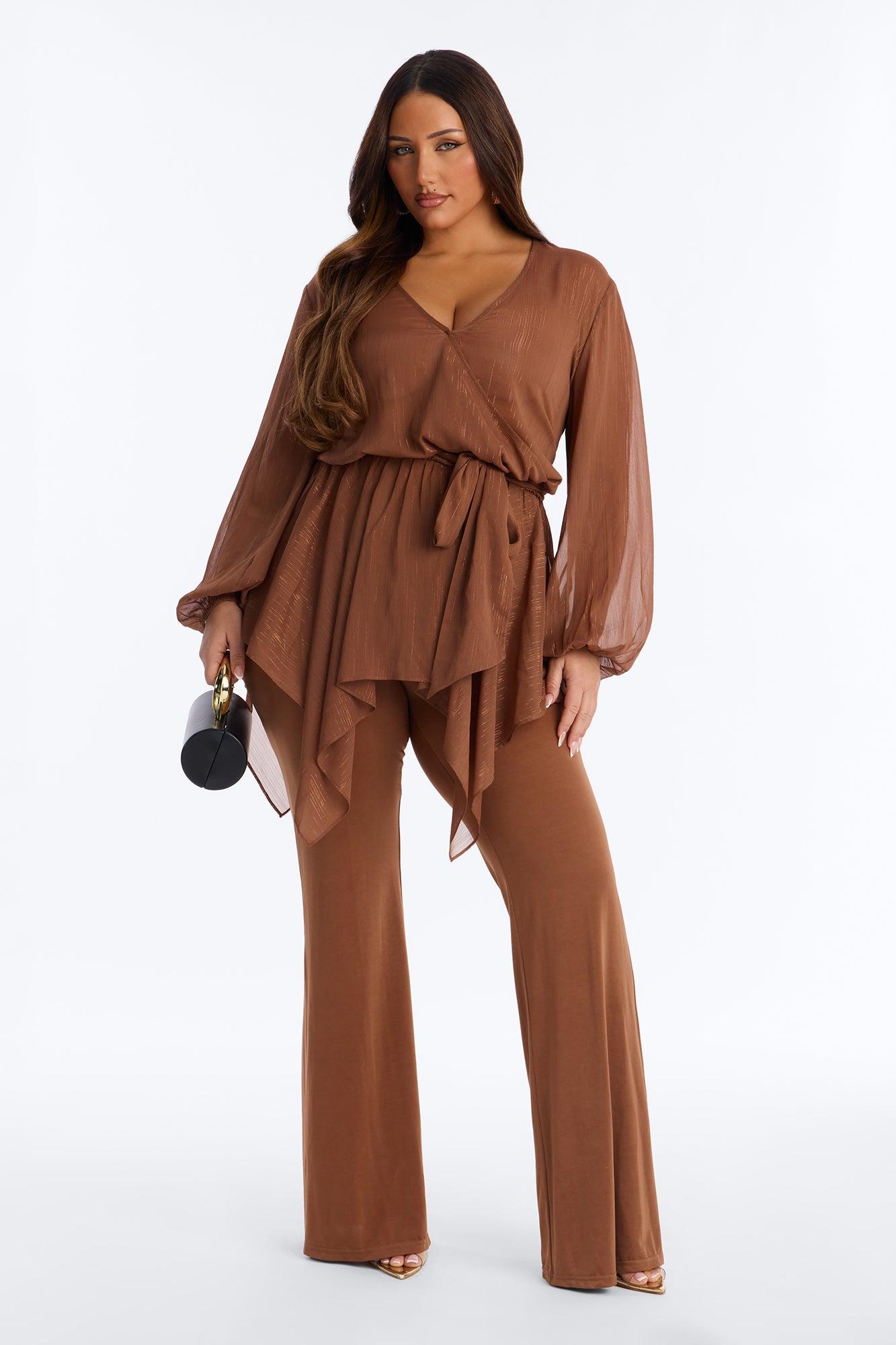 Lara Draped Chiffon Jumpsuit - Brown Female Product Image