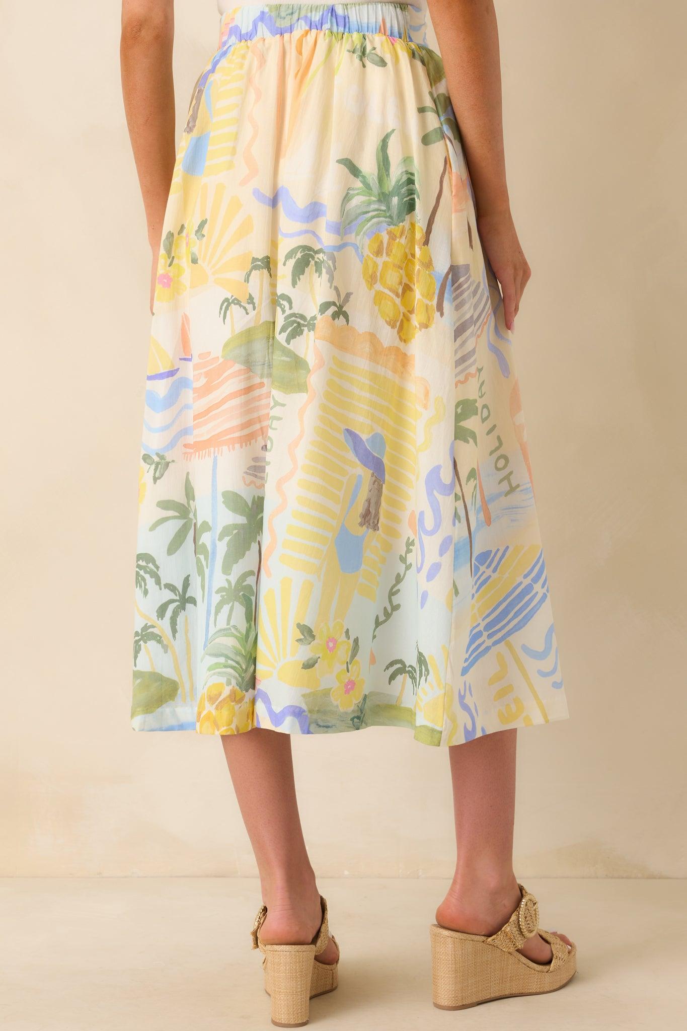 Prosperina Erica Multi Tropical Print Cotton Midi Skirt Product Image
