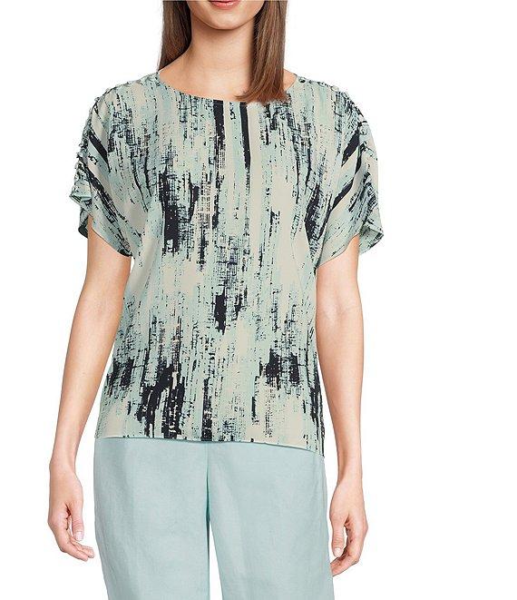 Calvin Klein Round Neck Short Sleeves Woven Print Top Product Image