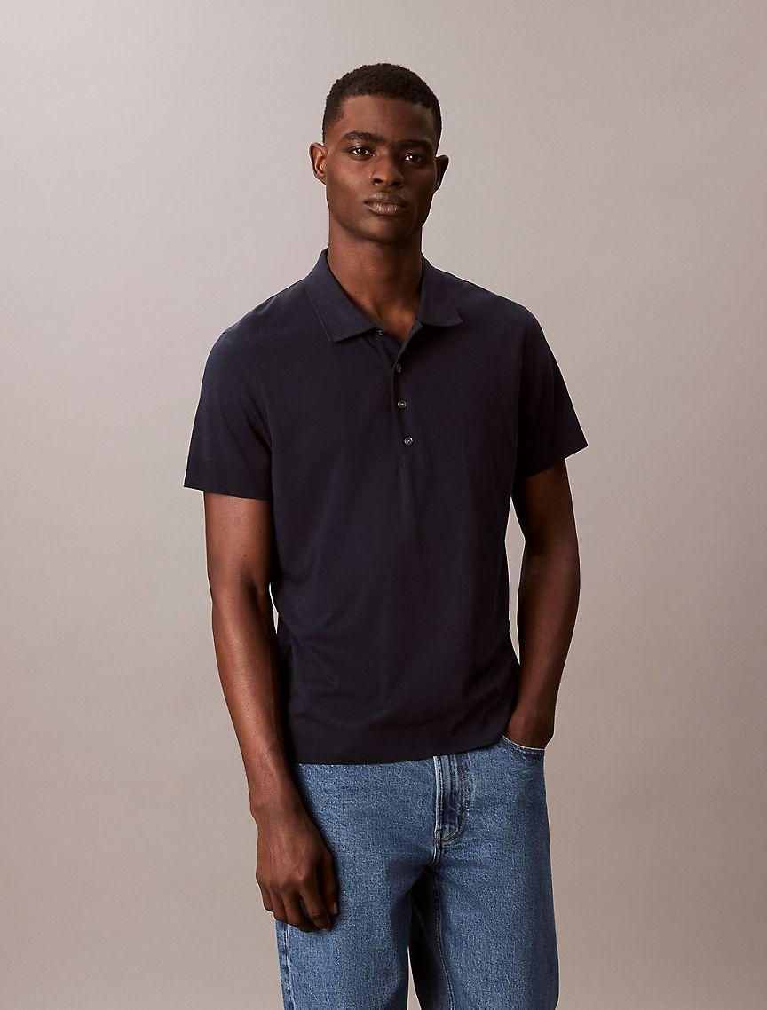 Fine Knit Lyocell Blend Polo Shirt Product Image