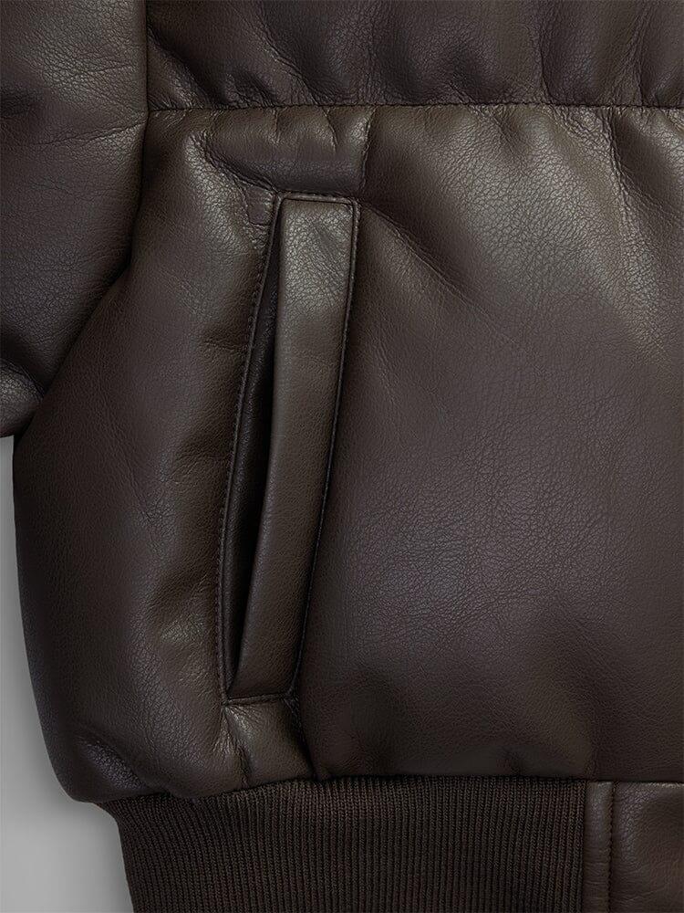 WOMEN'S SIERRA FAUX LEATHER SHORT PUFFER JACKET - CHOCOLATE / M Product Image