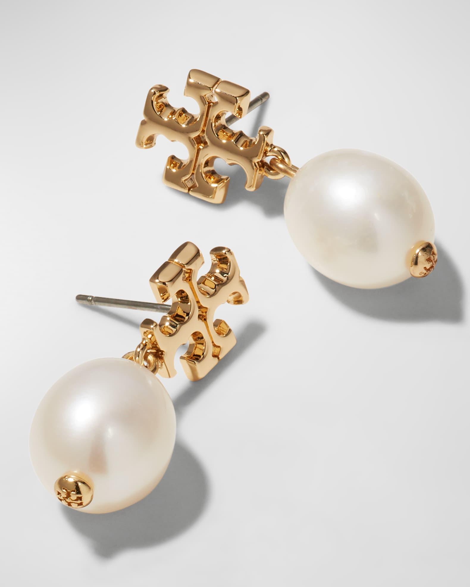 Womens Goldtone Logo & Cultured Pearl Drop Earrings Product Image