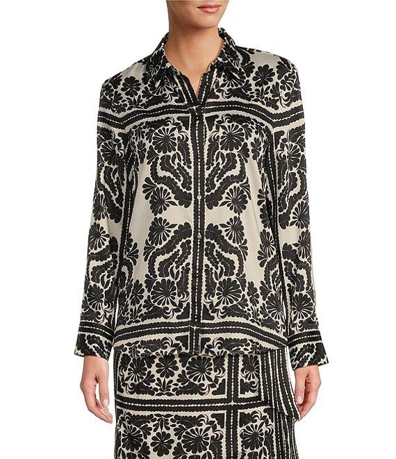 Antonio Melani Polina Floral Satin Twill Point Collar Long Sleeve Coordinating Button Front Shirt Product Image