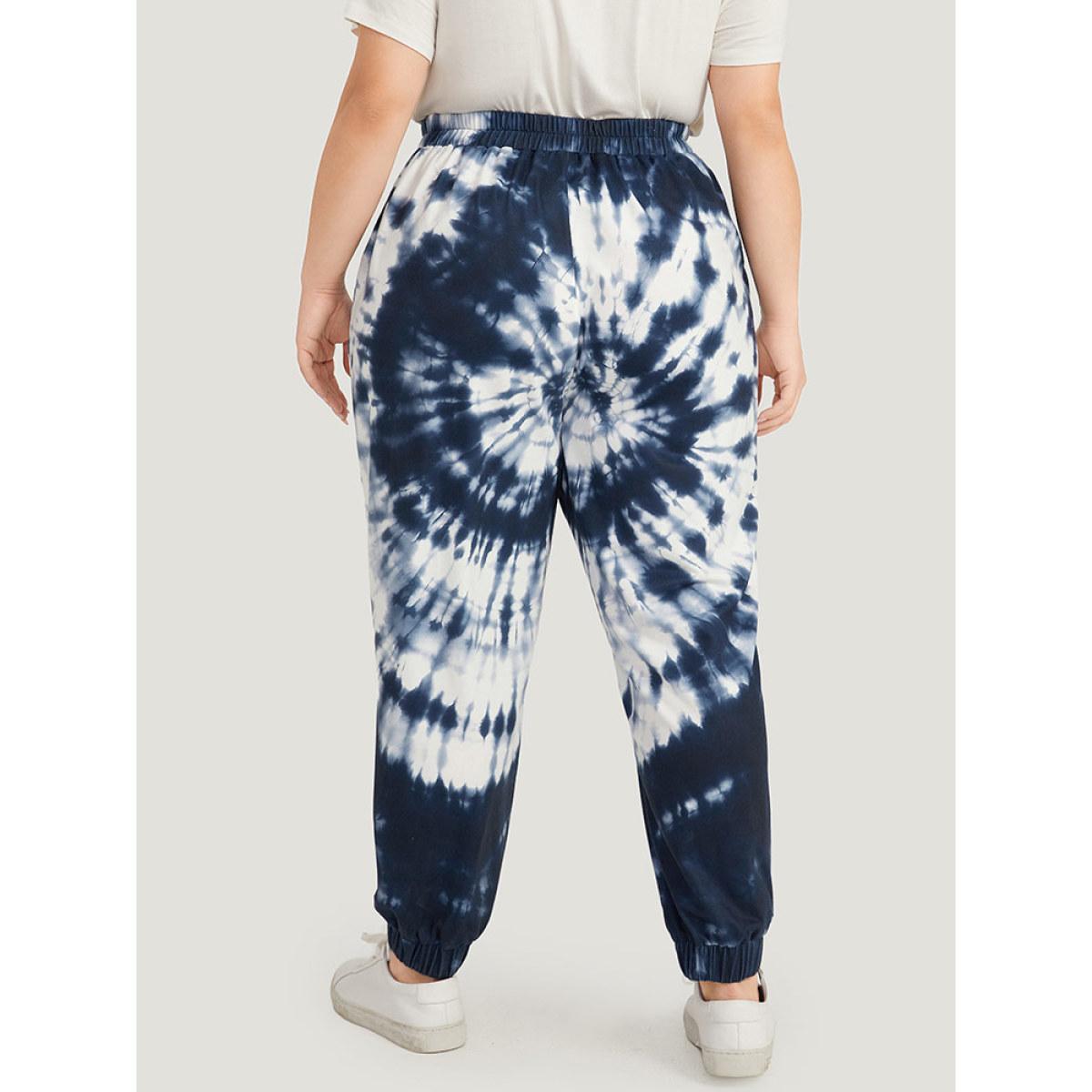 Tie Dye Pocket Elastic Waist Sweatpants Indigo Plus Size Women Casual Dailywear Tie Dye 14-16/1X Bloomchic Product Image