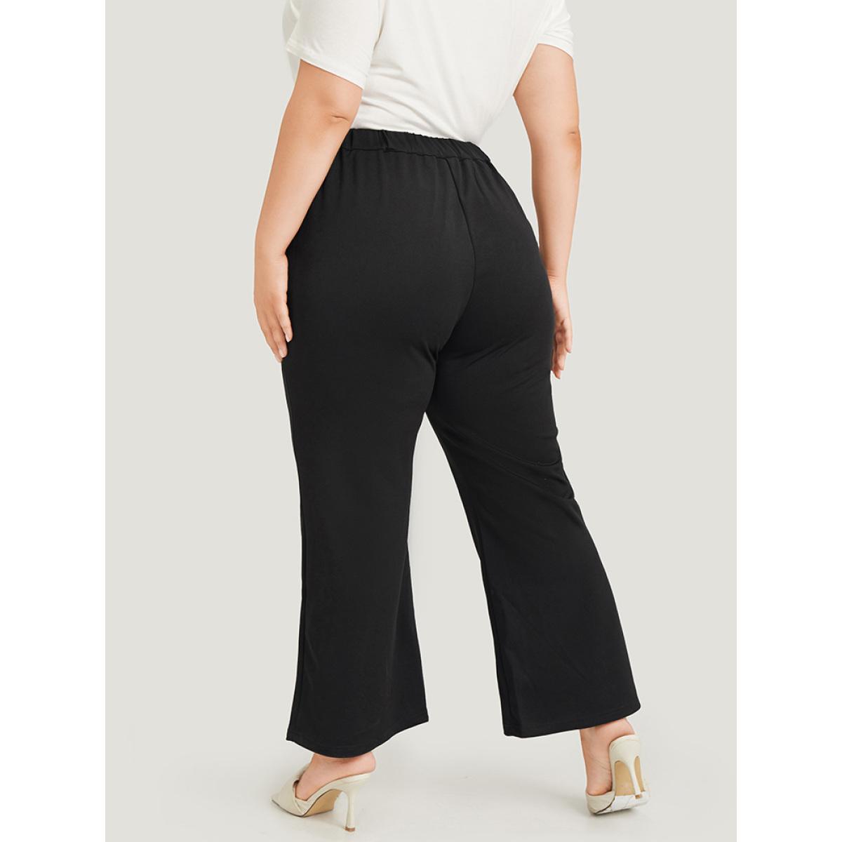Plus Size Solid Flare Leg Pocket Pants Women Black Office Flare Leg High Rise Work Pants BloomChic 26/4X Product Image