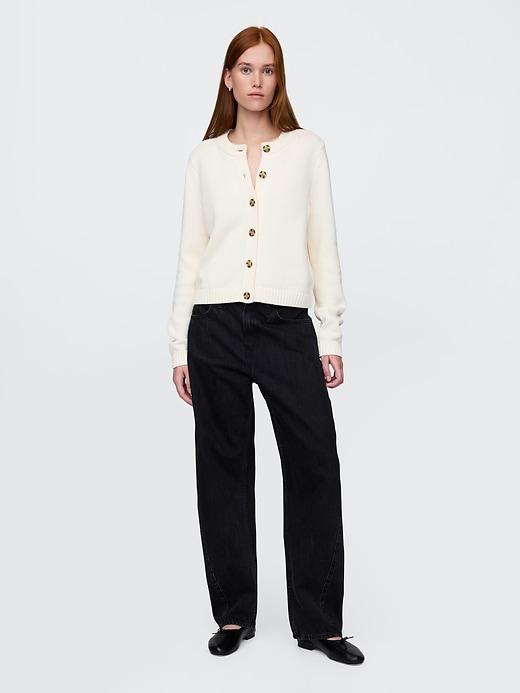 100% Cotton Crewneck Cardigan Product Image